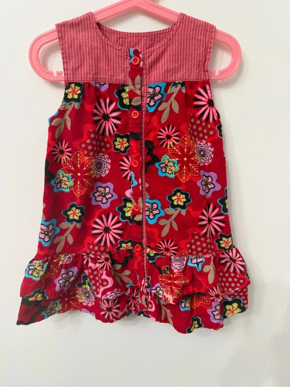 me too Red Floral Button-Front Ruffle Dress Size 2Y